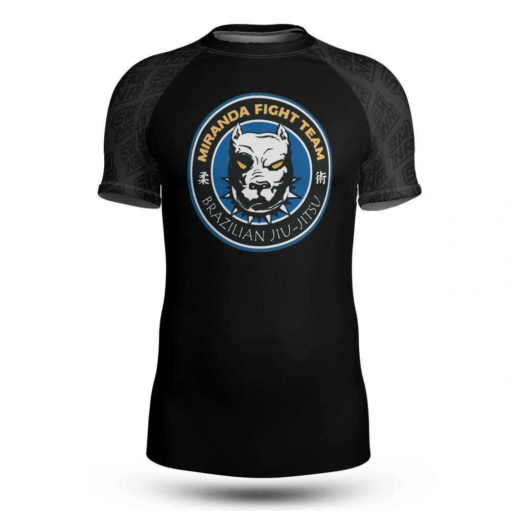 Miranda Fight Team black rashguard custom uniform design